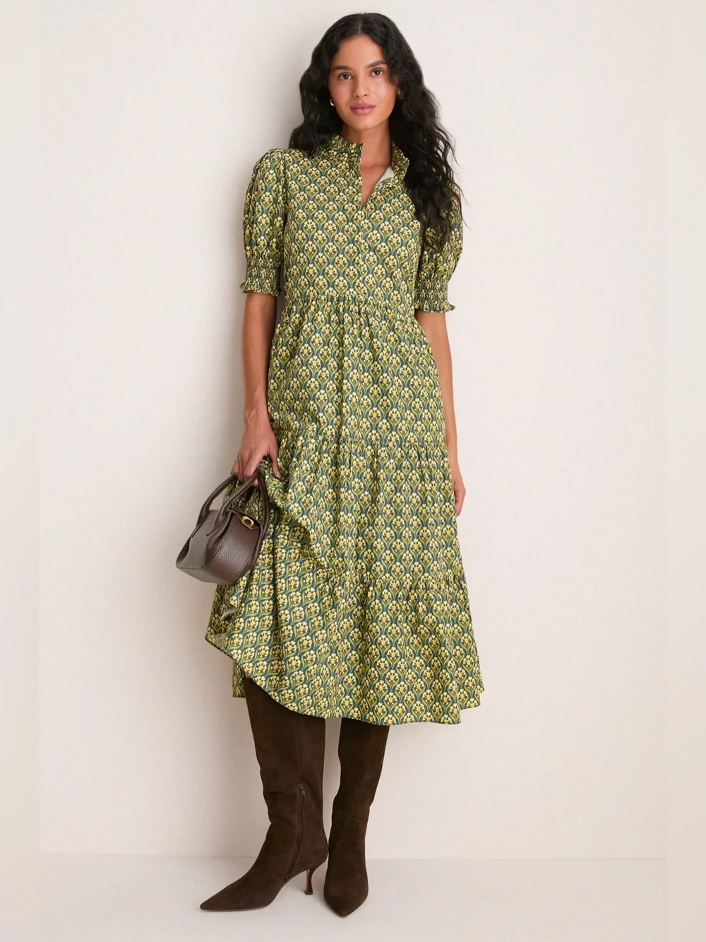 Hyacinth House Forrest Green Bennett Maxi Dress Women's Peasant Tiered